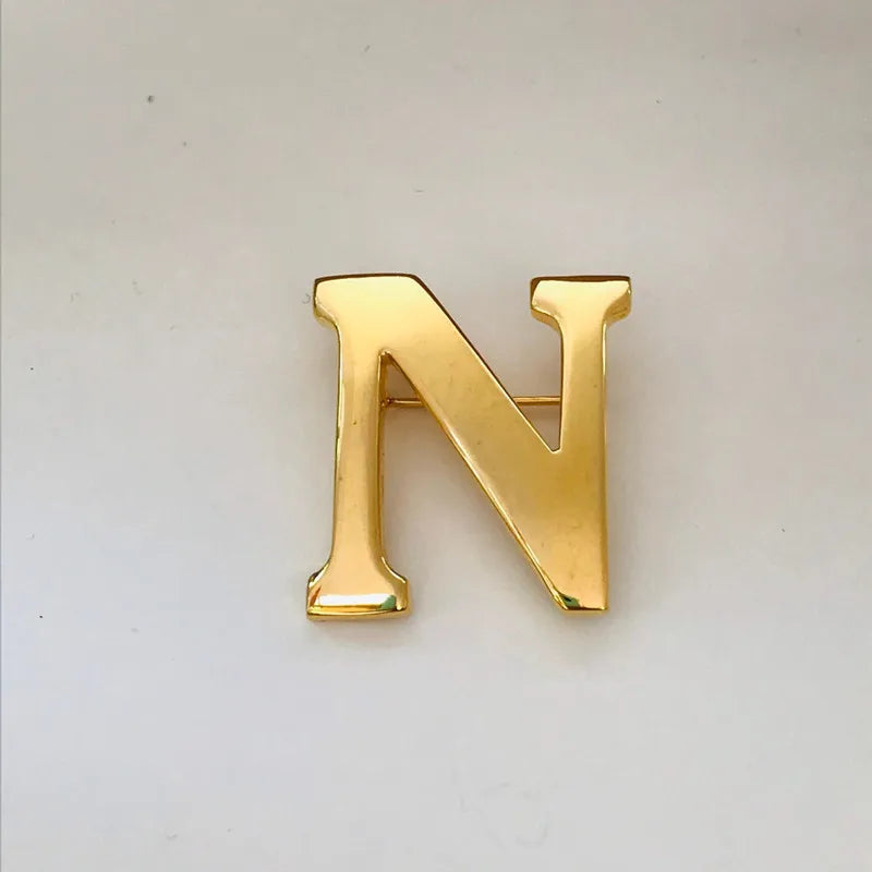 Vintage Initial Monogram Brooch Stainless Steel Heart Pin