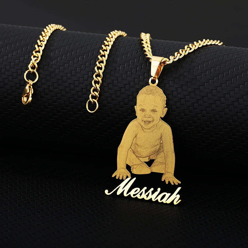 Portrait Name Pendant Necklace Personalized Human Picture Photo Necklace