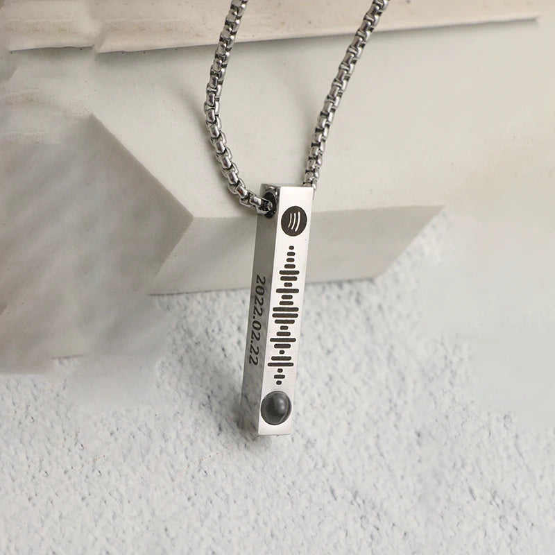 Custom Bar Necklace with Projection Photo Personalized Text Memorial Gift