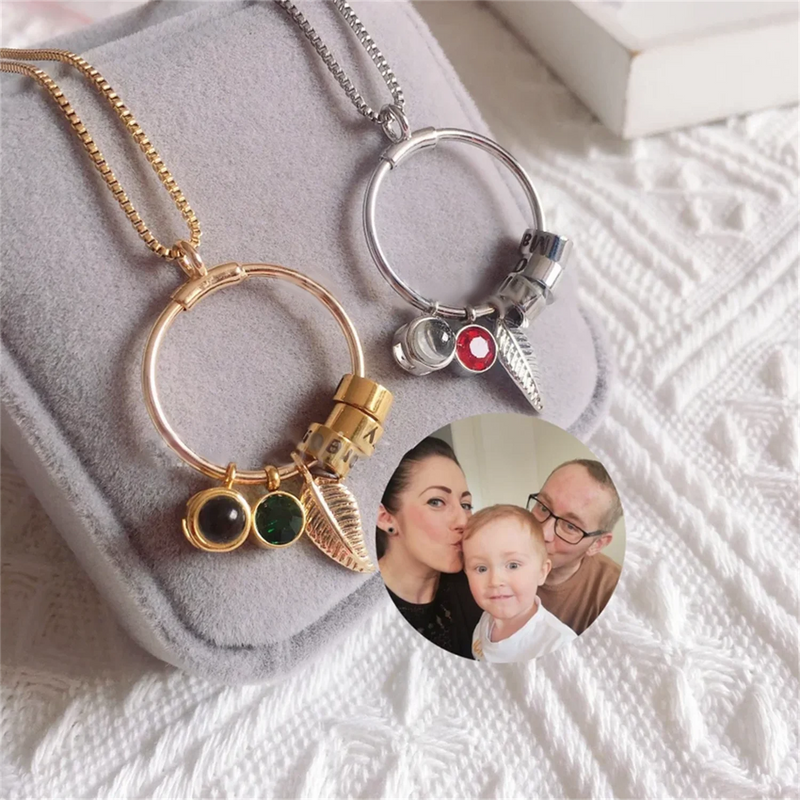 Custom Projection Photo Name Necklace with Birthstone