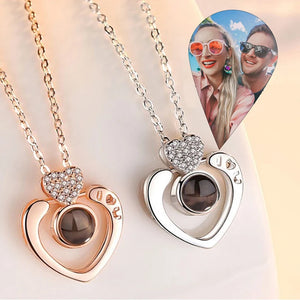 Projection Photo Necklace With Heart - Mom Photo Necklace Memorial Gift