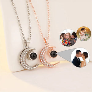 Moon Shape Projection Photo Necklace Custom Couples Personalized Gift