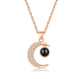Moon Shape Projection Photo Necklace Custom Couples Personalized Gift