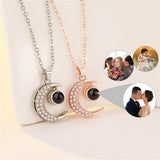 Moon Shape Projection Photo Necklace Custom Couples Personalized Gift