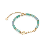 Personalized Quartz Beaded Name Bracelet Bangle Stainless Steel Jewelry Gift