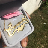 Rainbow Crown Butterfly Heart Name Necklace Women Nameplate