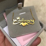 Rainbow Crown Butterfly Heart Name Necklace Women Nameplate