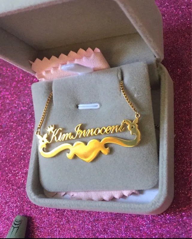 Rainbow Crown Butterfly Heart Name Necklace Women Nameplate