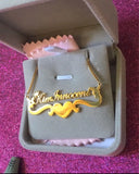 Rainbow Crown Butterfly Heart Name Necklace Women Nameplate