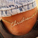 Rhinestone Name Charm Bracelet Stainless Steel Ankle Wrist Jewelry