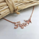 Personalized Butterfly Name Necklace Stainless Steel Long Chain Rose Necklaces