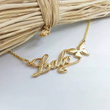 Personalized Butterfly Name Necklace Stainless Steel Long Chain Rose Necklaces