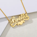 Ribon Heart Name Necklace Personalized Stainless Steel Love Jewelry