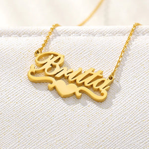Ribon Heart Name Necklace Personalized Stainless Steel Love Jewelry