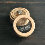 Personalized Rustic Ring Bearer Box, Wooden Holder Initials & Date