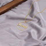 Round Hollow Name Necklace Stainless Steel Personalized Letter Nameplate Pendant
