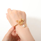 Round Pearl Name Bangles for Women Personalized Zirconia Nameplate Cuff