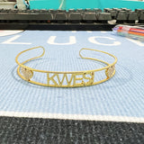 Round Pearl Name Bangles for Women Personalized Zirconia Nameplate Cuff