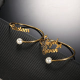 Round Pearl Name Bangles for Women Personalized Zirconia Nameplate Cuff