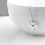 Personalized Round Pendant Name Necklace for Women, Stainless Steel Engraving