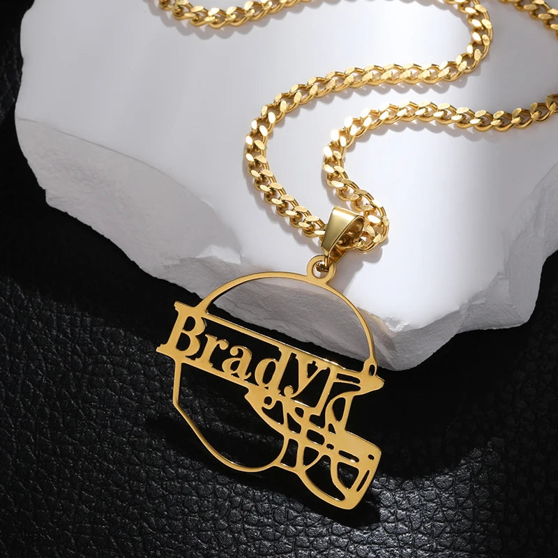 Rugby Name Necklace Ball Sport Jewelry Personalized American Football Nameplate