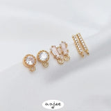 S925 Silver Zircon T Square Belt Ring Earrings DIY Jewelry