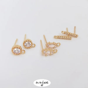 S925 Silver Zircon T Square Belt Ring Earrings DIY Jewelry
