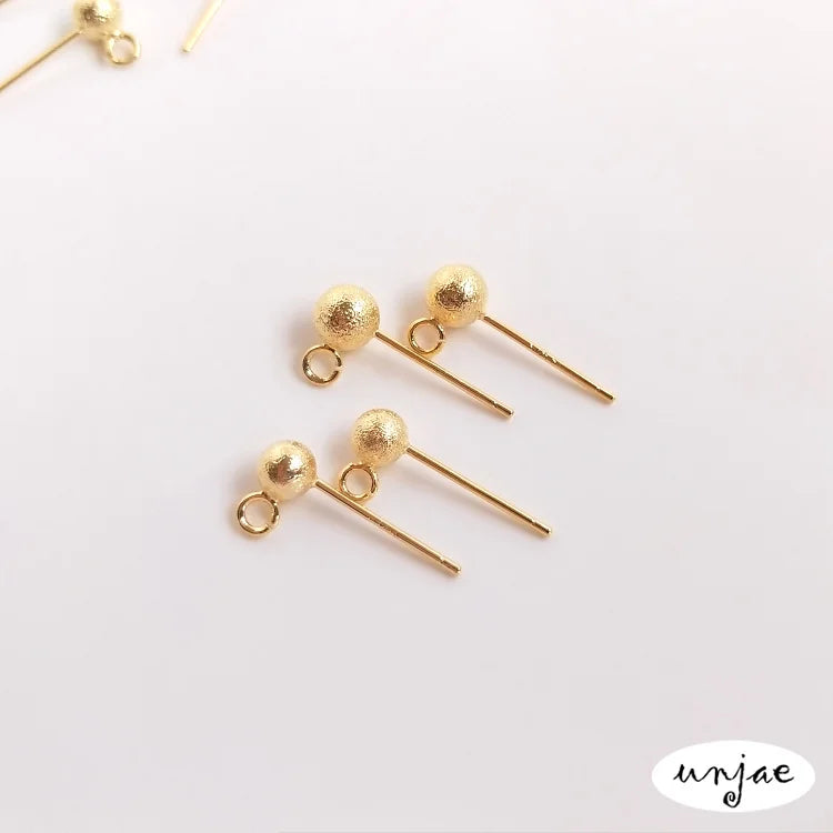 S925 Sterling Silver Bead Earrings with 18K Sand Flashing Needle