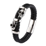 Stainless Steel Skull Charms Bracelet Men's Double Layer Rope Wrap Bangle