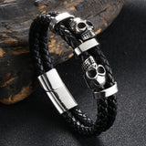 Stainless Steel Skull Charms Bracelet Men's Double Layer Rope Wrap Bangle