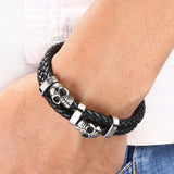 Stainless Steel Skull Charms Bracelet Men's Double Layer Rope Wrap Bangle