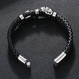 Stainless Steel Skull Charms Bracelet Men's Double Layer Rope Wrap Bangle