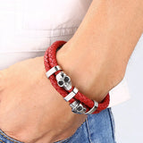 Stainless Steel Skull Charms Bracelet Men's Double Layer Rope Wrap Bangle