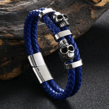 Stainless Steel Skull Charms Bracelet Men's Double Layer Rope Wrap Bangle