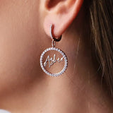Personalized Huggie Hoop Earrings with Pave CZ Diamonds