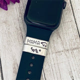 Personalized Aluminum Cuff Watch Band Charm with Birthstone
