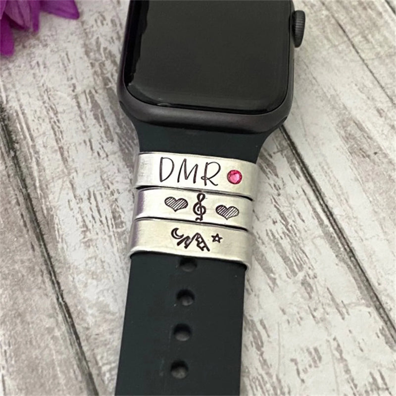 Personalized Aluminum Cuff Watch Band Charm with Birthstone