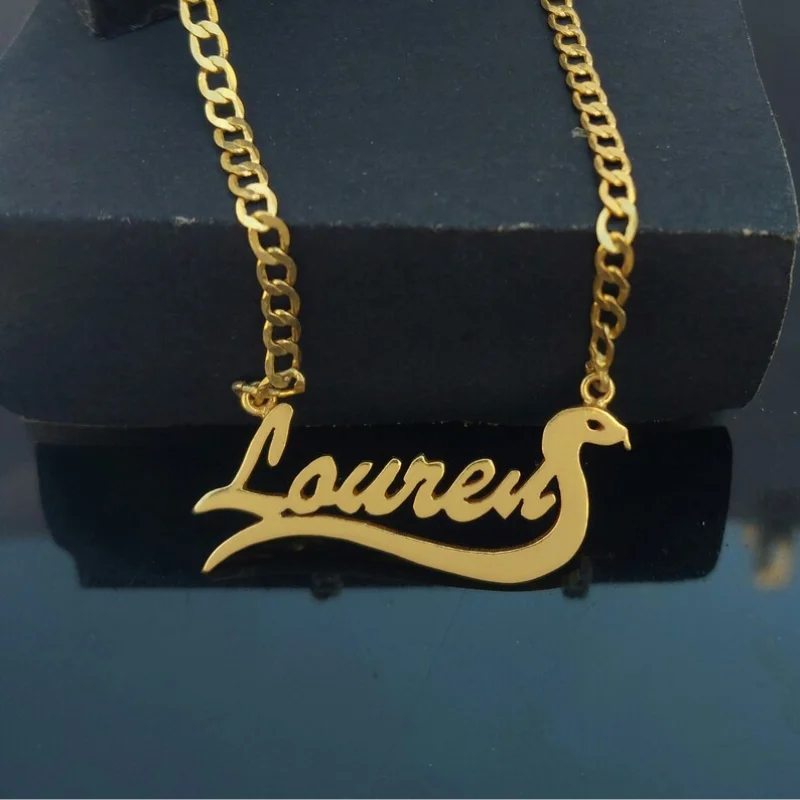 Snake Name Necklace Stainless Steel Cuban Chain Pendant Necklace