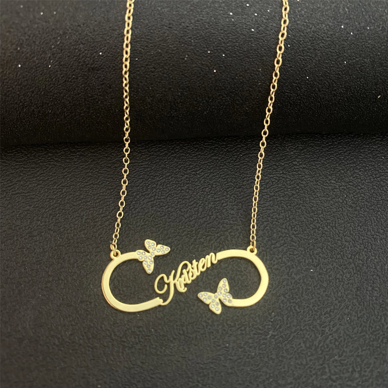 Stainless Steel Butterfly Name Necklace Personalized Choker Pendant