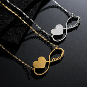 Stainless Steel Chain Heart Infinity Couple Name Necklace Plated