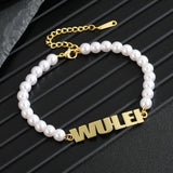 Personalized Stainless Steel Nameplate Bracelet with Pearls