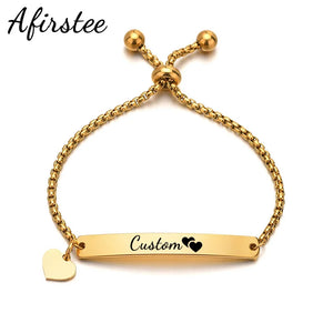 Personalized Stainless Steel Name Bracelet with Heart Butterfly Shape
