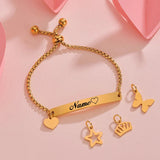 Personalized Stainless Steel Name Bracelet with Heart Butterfly Shape