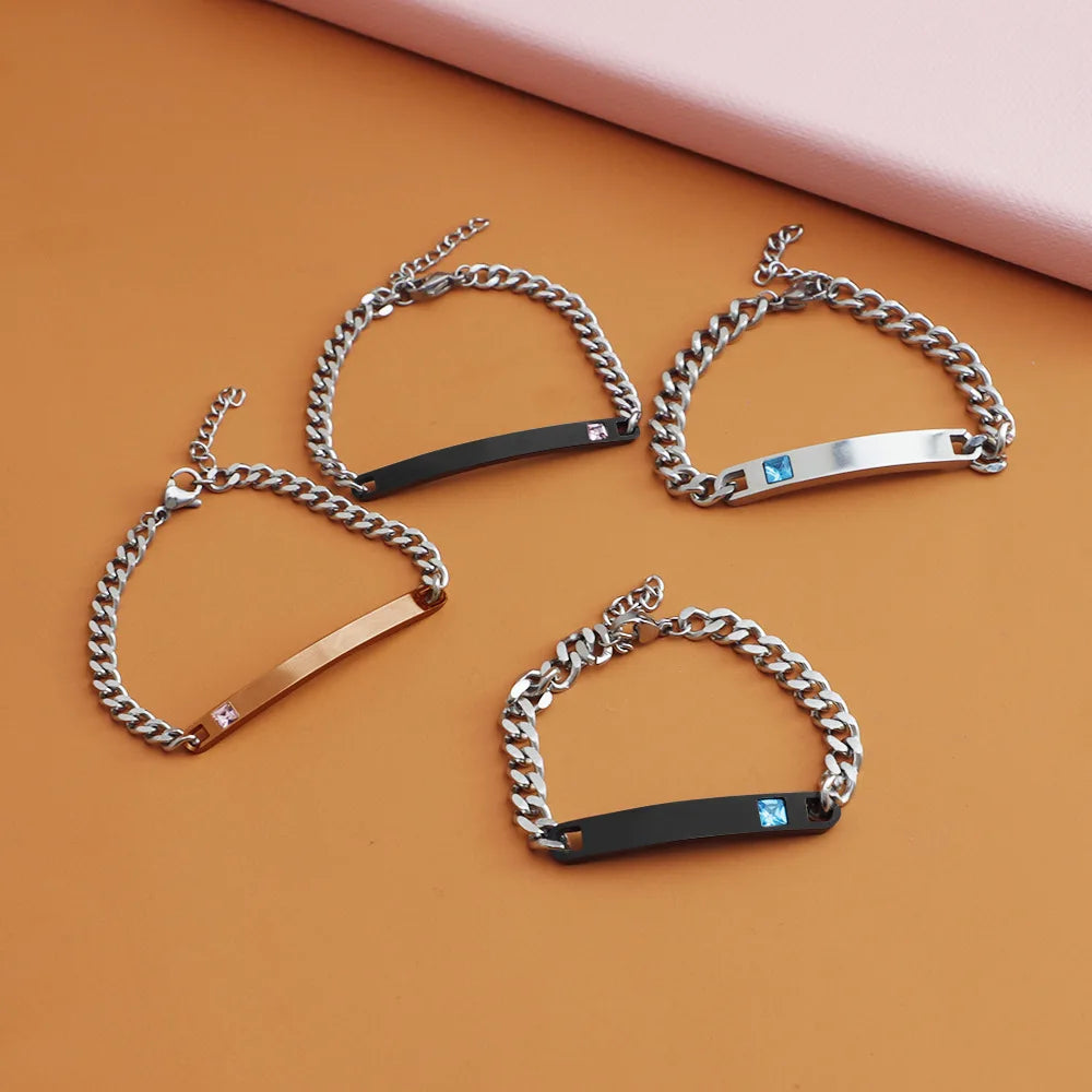 Engraved Name Date Couple Bracelet Stainless Steel Queen King Tag