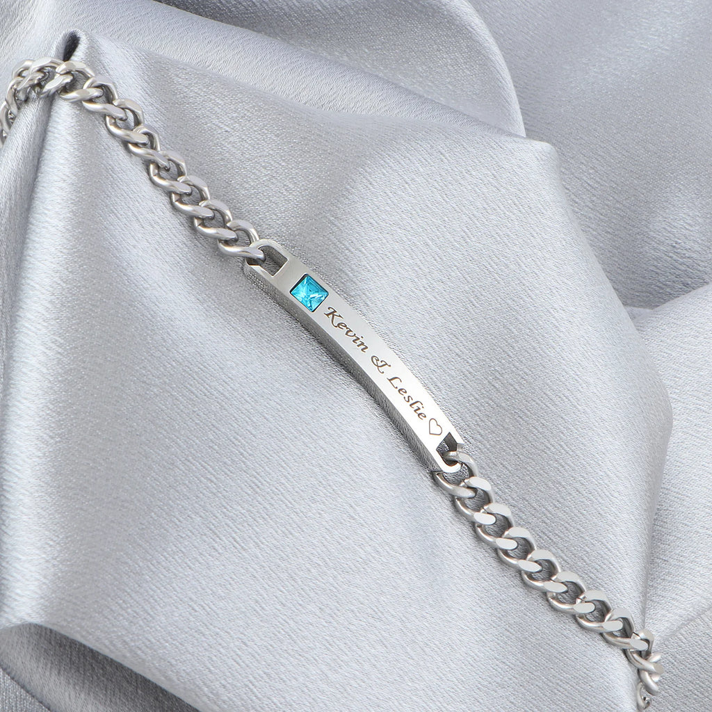 Engraved Name Date Couple Bracelet Stainless Steel Queen King Tag