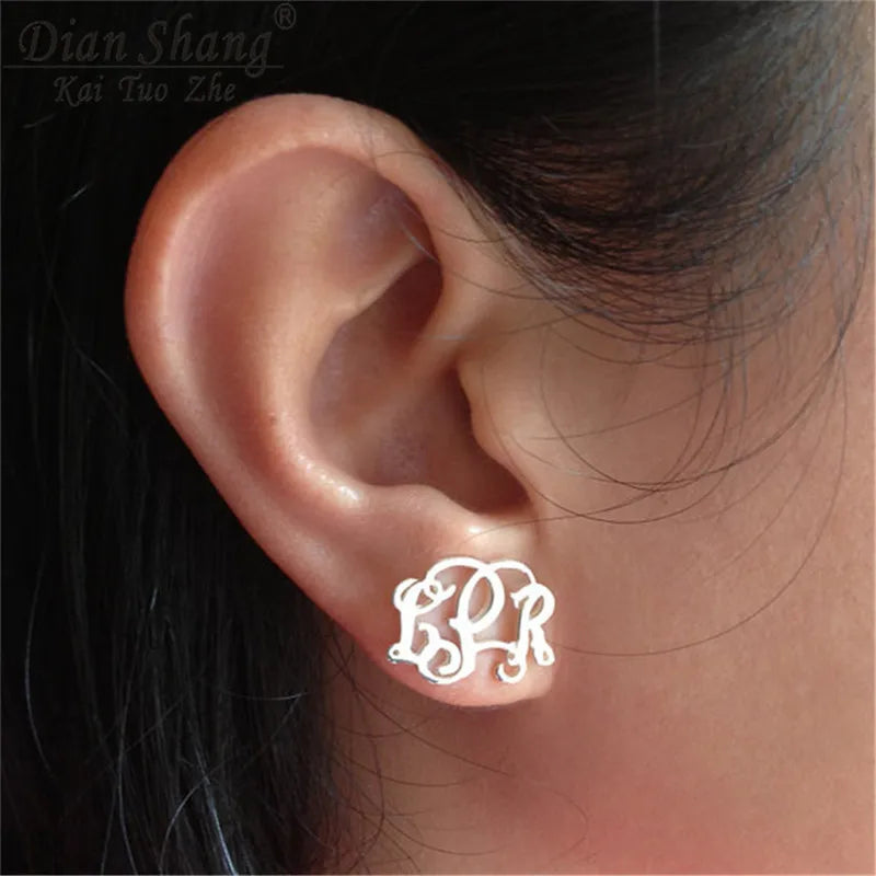 Stainless Steel Earrings Initial Monogram for Women
