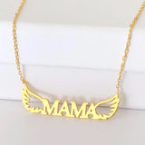 Custom Name Letter Pendant Necklace with Angel Wings - Stainless Steel