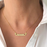 Custom Name Letter Pendant Necklace with Angel Wings - Stainless Steel