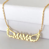 Custom Name Letter Pendant Necklace with Angel Wings - Stainless Steel