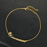 Personalized Stainless Steel Name Bracelet with Crown Charms
